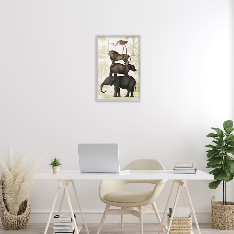Stupell Jungle Animals Tower Framed Giclee Art Design By Victoria Barnes