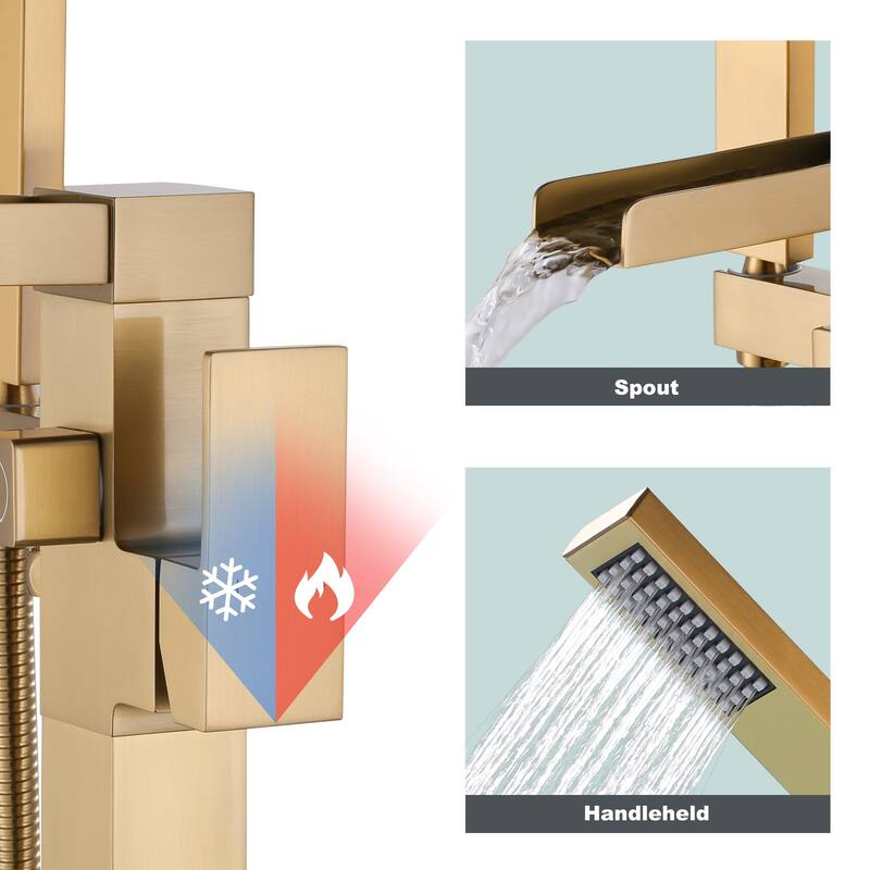 WOWOW Single Handle Freestanding Bathtub Faucet with Handheld Shower