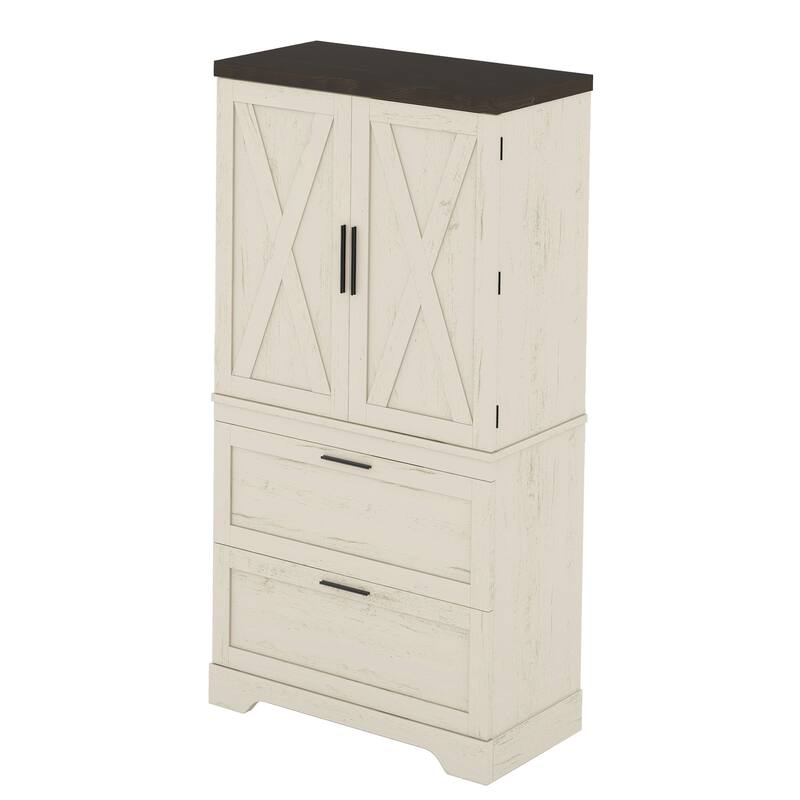 Modern Farmhouse Style Wooden Cabinet with Sturdy Frame