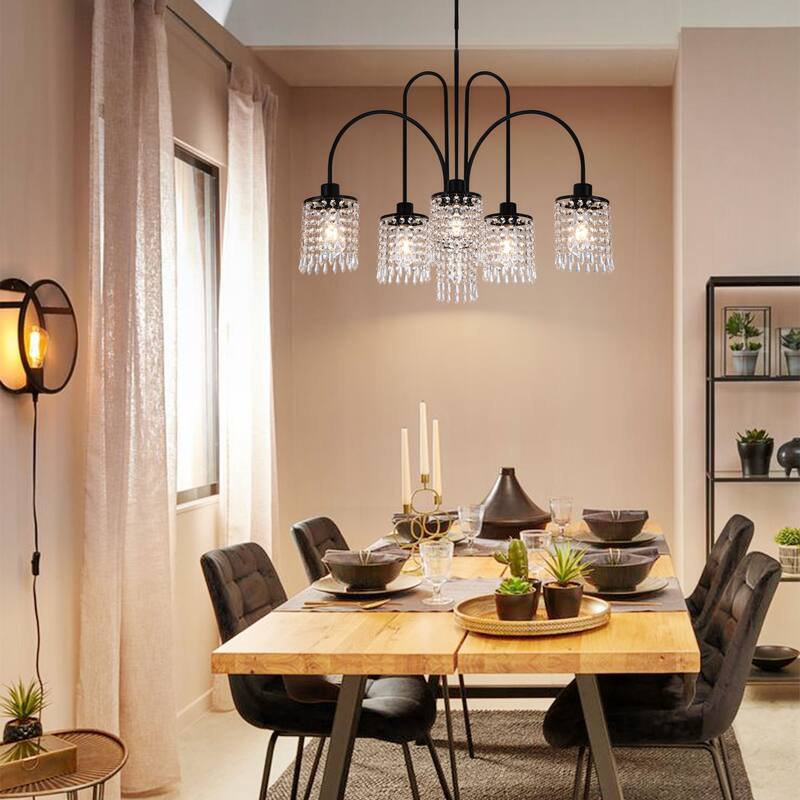 6/8-Light Modern Black Linear Sputnik Crystal Chandelier for Dining Room