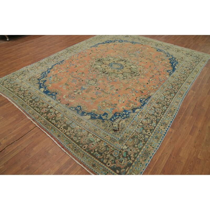 Hand Knotted Oriental 100% Wool Carpet Traditional Floral Oranges & Rust Mashad Area Rug - 12' 5'' X 9' 7''