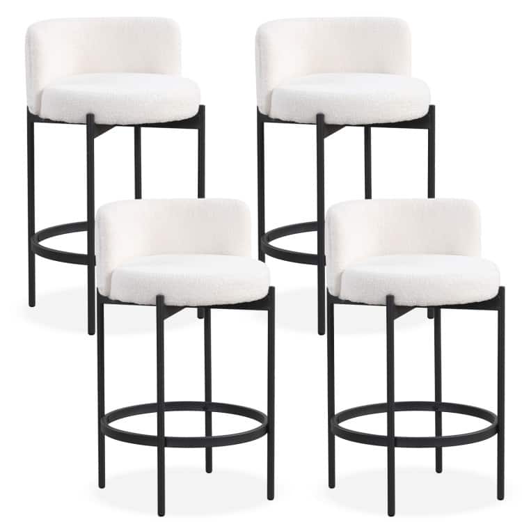 24 Inch Boucle Counter Stools Set of 2 with Curved Backrest - 18.5" x 17.5" x 30.5" - Set of 4