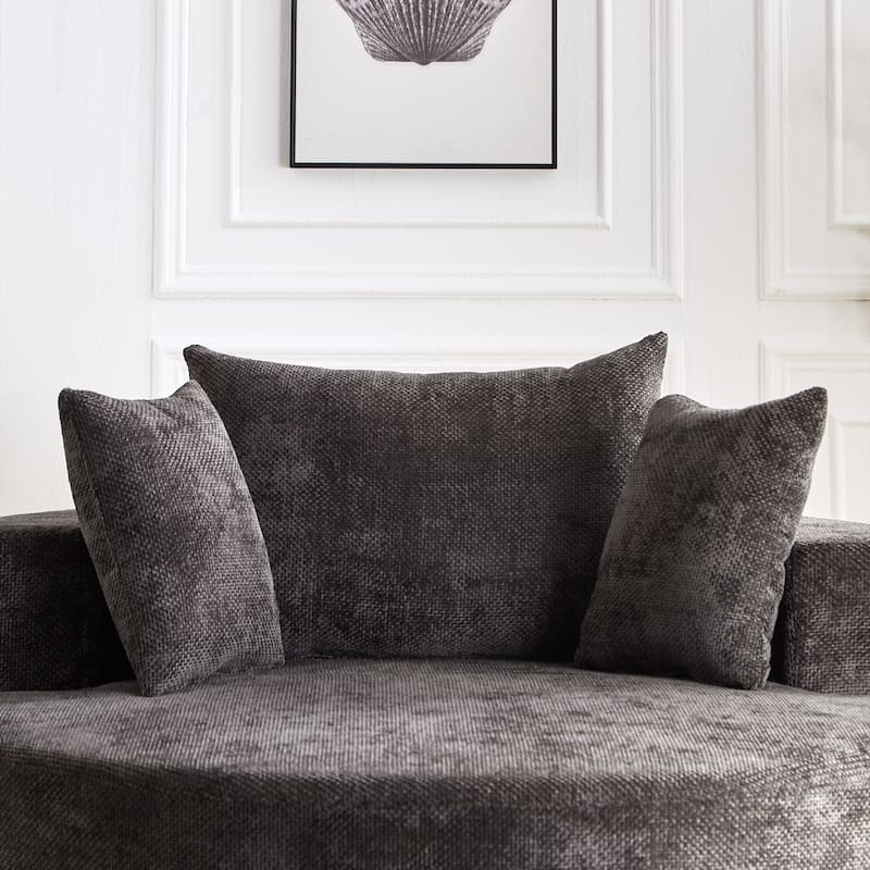 Oversized Swivel Barrel Chair, Chenille Upholstered Round Armchair, Single Sofa Chair with Headrest & 3 Cozy Pillows