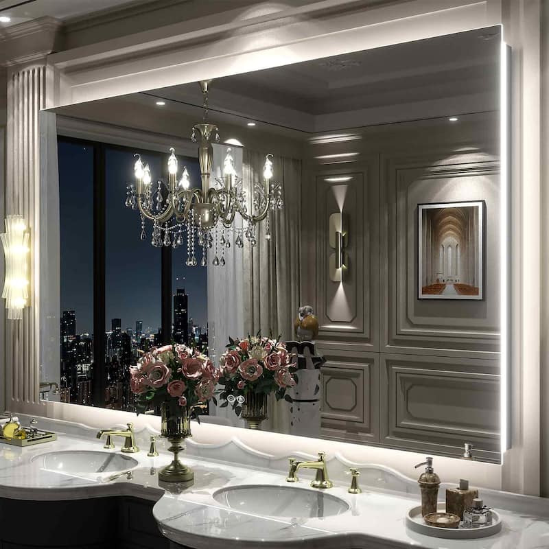 Frameless LED Backlit Anti-Fog Bathroom Vanity Mirror - 60x36