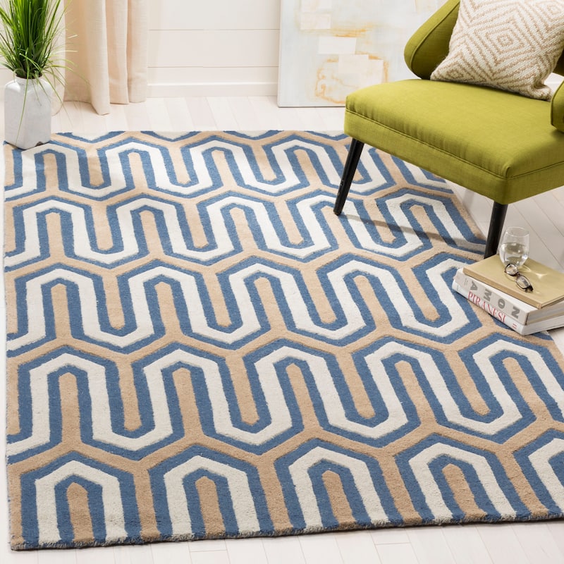 SAFAVIEH, Handmade Cambridge Faiza Modern Moroccan Wool Rug - 5' x 8' - Navy/Grey