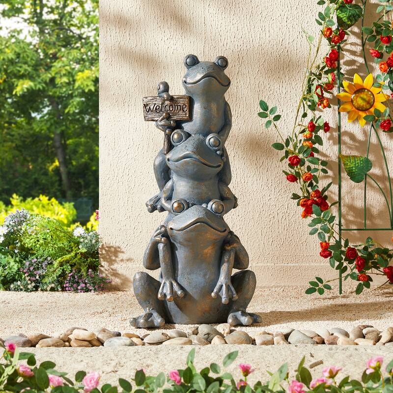 Bronze 28" H MGO Wealth Stacked Frog Statue Zen-style Coastal-style Sculpture Indoor Outdoor Figurine by Glitzhome