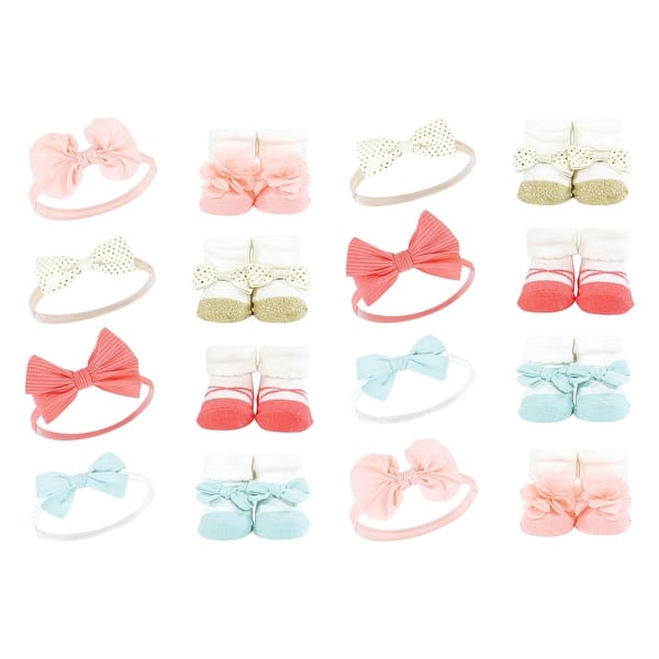 slide 1 of 1, Hudson Baby Infant Girl 16Pc Headband and Socks Giftset, Coral Gold, One Size - Coral Gold Coral Gold - One Size