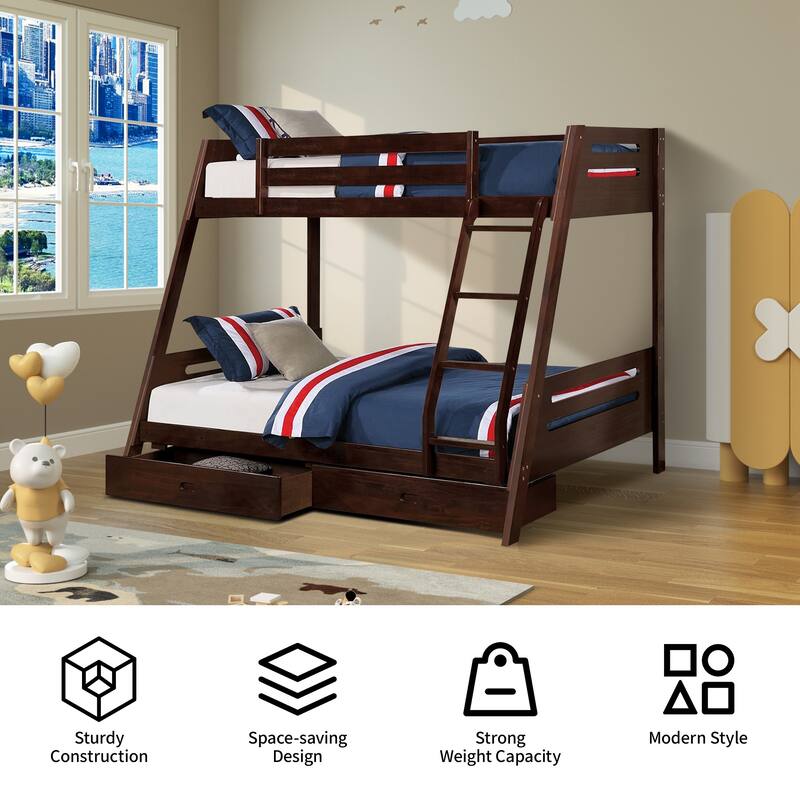 Espresso Twin over Twin/ Full Bunk Bed with Underbed Drawers