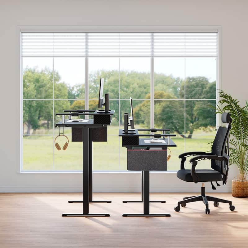 Electric Standing Desk Height Adjustable Computer Desk with Storage and Monitor Stand