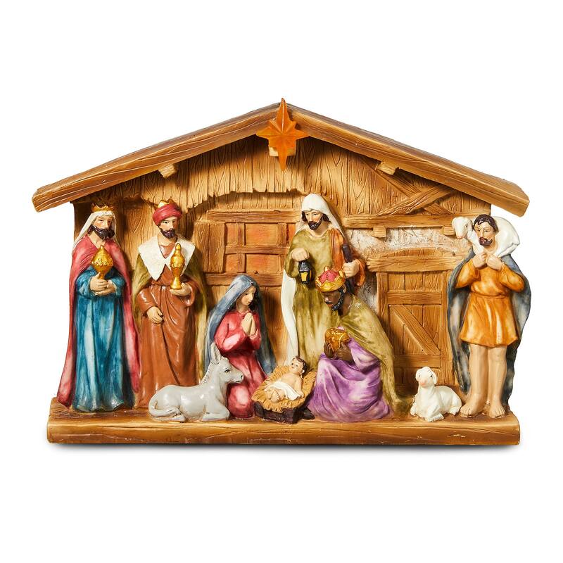Glitzhome 12.5"L LED Lighted Resin Nativity Scenes - Multi