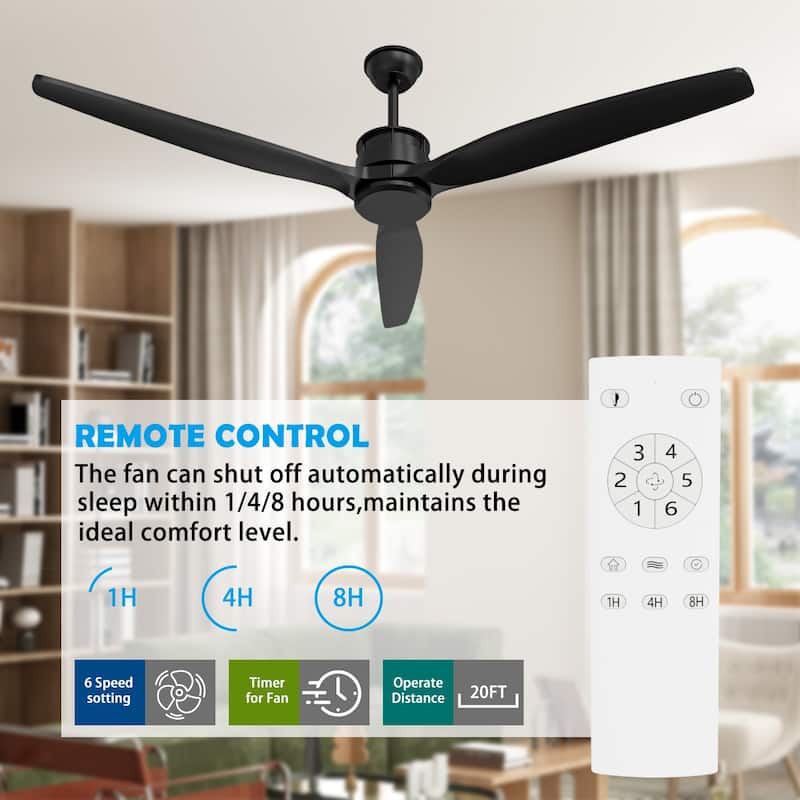 Wood Ceiling Fan with Lights Remote Control,6 Speed DC Motor,3 Blade - 59"