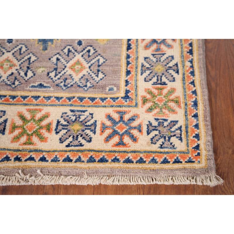 Geometric Kazak Accent Rug Handmade Oriental Wool Carpet - 2'1" x 2'10"