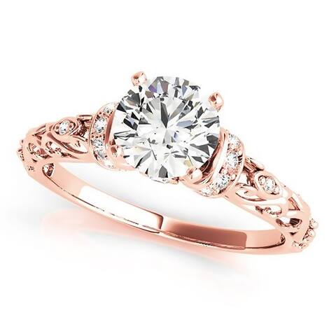 Auriya 14k Gold Vintage 1ct. Moissanite and Diamond Engagement Ring 1/8ctw