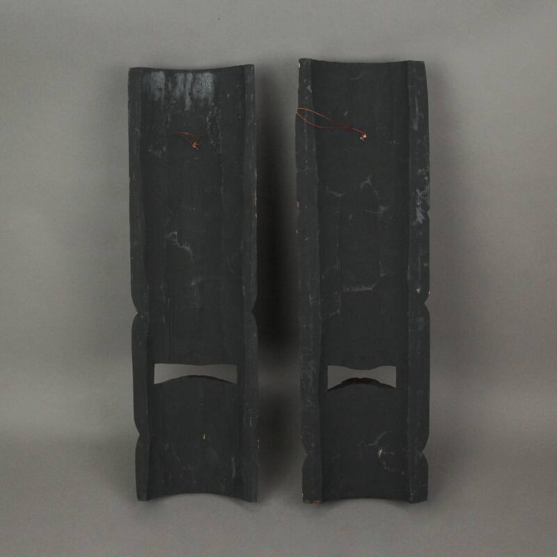 Carved Wood Sun And Flower Hawaiian Tiki Masks 20 Inch (Set Of 2)