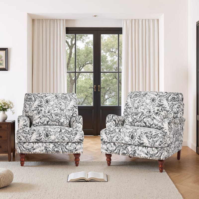 Set of 2 Mid Century Chenille Upholstered Accent Chairs