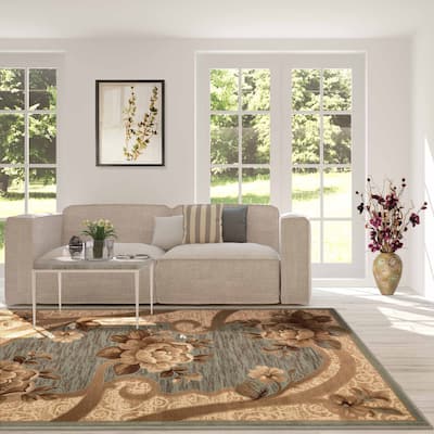 Superior Traditional Floral Border Power-Loomed Indoor Area Rug