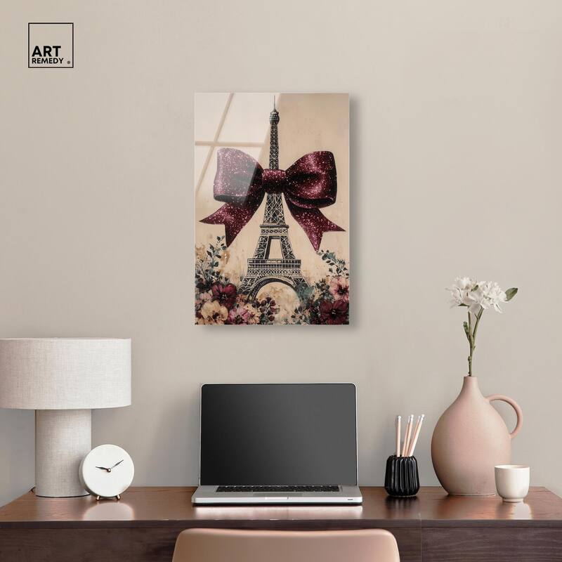 Sparkling Bow Eiffel Tower Acrylic by Art Remedy, Ready to Hang
