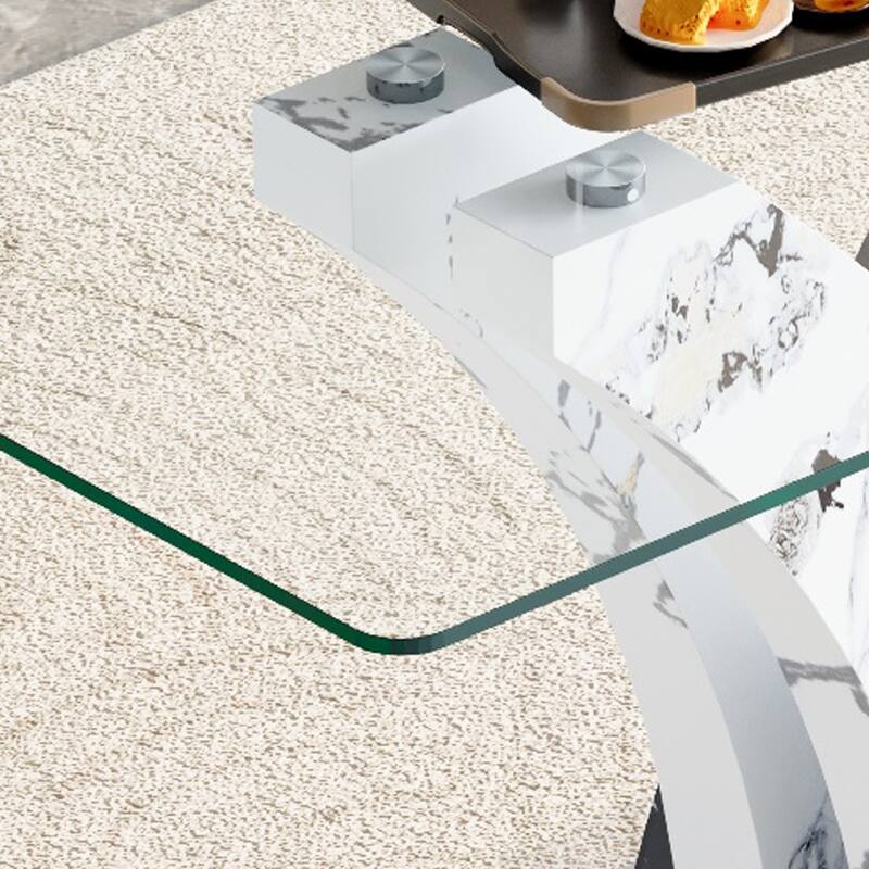 63-Inch Rectangular Dining Table Set with Tempered Glass Top and Chairs, Modern Kitchen & Living Room Dining Set for Apartments