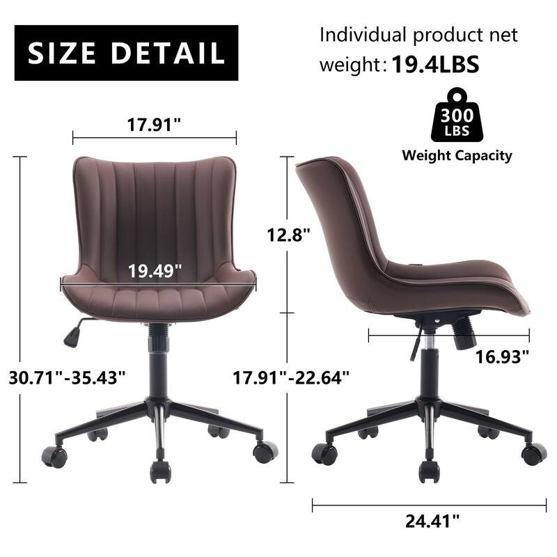 Ergonomic Office Chair Swivel Armless Desk Chair with Wheels