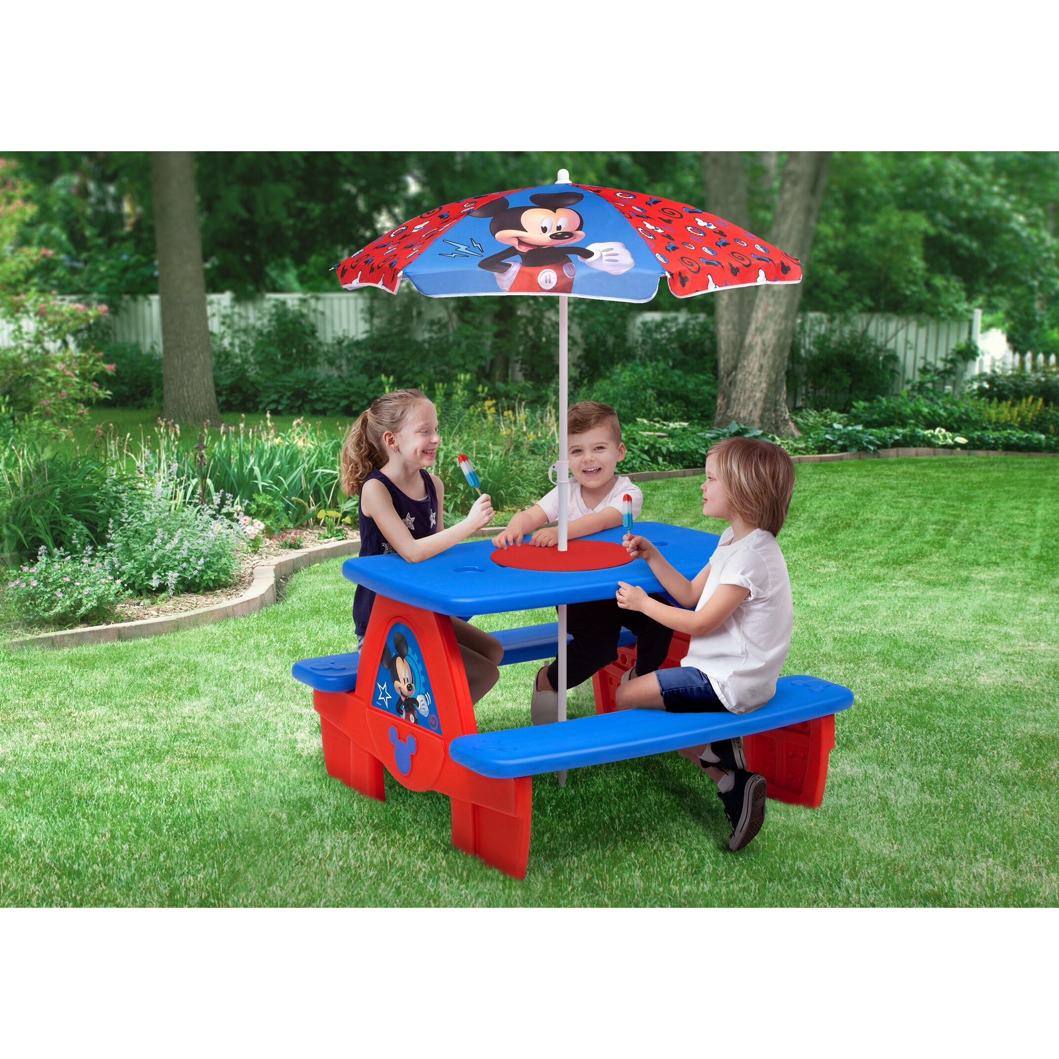 Disney Mickey Mouse 4 Seat Activity Picnic Table with Umbrella and