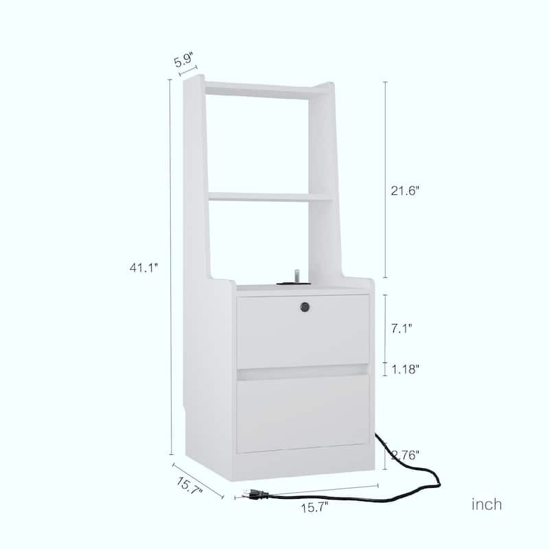 Set of 2 Nightstands with Charging Station and Bookshelf