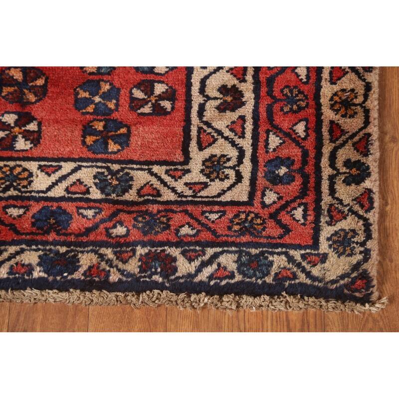Geometric Sirjan Persian Vintage Runner Rug Handmade Wool Carpet - 3'8"x 9'4"