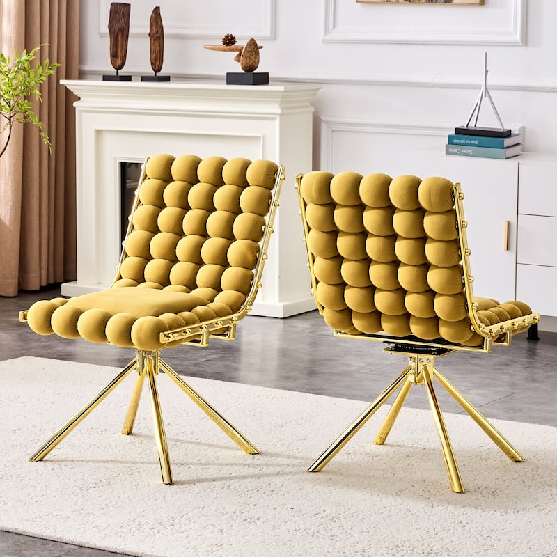 Set of 2, Velvet Dining Chairs with Metal Legs, Modern Tufted Accent Chairs for Dining Room & Kitchen