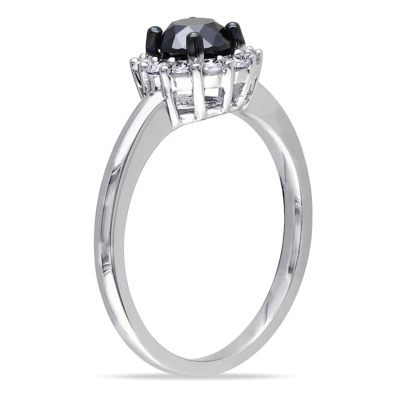 Miadora 1ct TW Black and White Halo Diamond Engagement Ring in 10k White Gold
