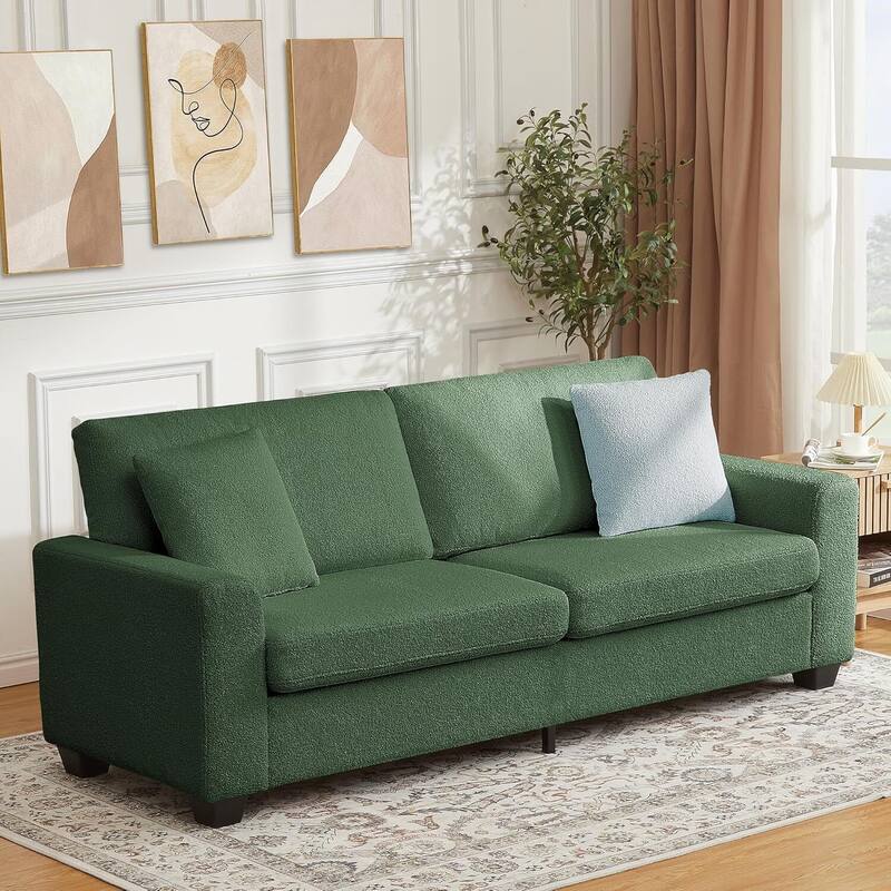 Modern Teddy Fleece Loveseat Sofa, 83" Cloud Couch for Living Room, Apartment, Office, Bedroom - Green