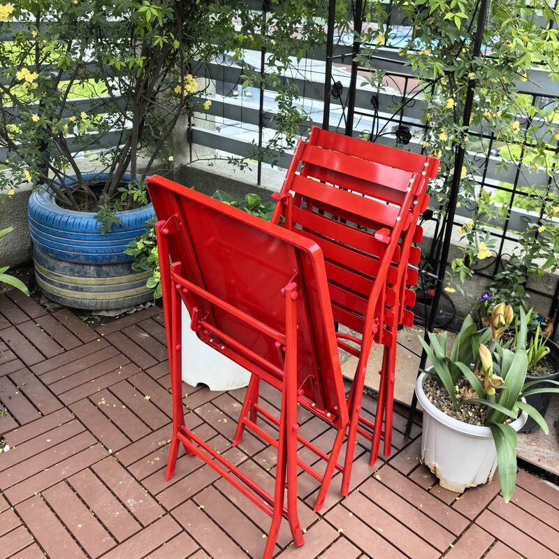 3 Piece Patio Bistro Set All Weather Metal Furniture Set with 2 Folding Chairs and Folding Square Table