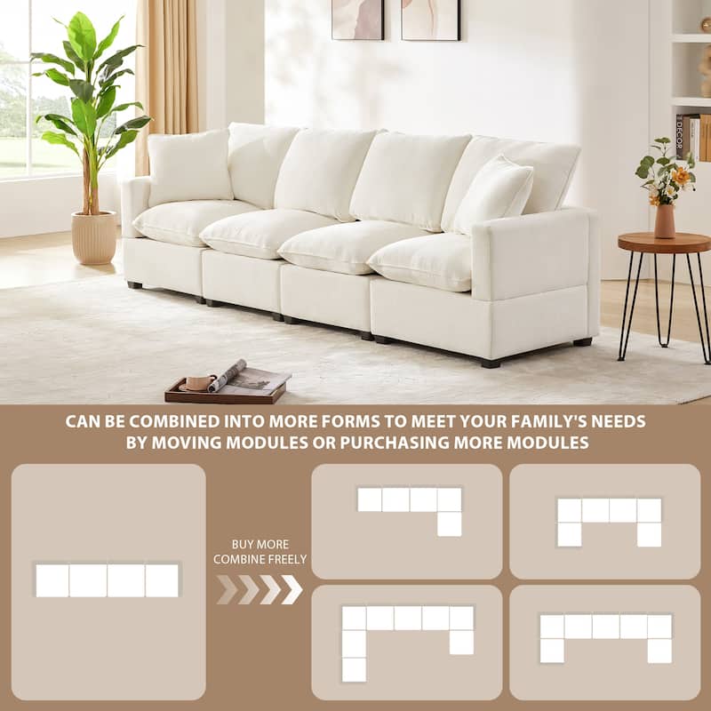 [VIDEO provided] [New] 110*29" Modern Modular Sofa, 4 Seat Chenille Sectional Couch Set with 2 Pillows Included, Freely Combinab