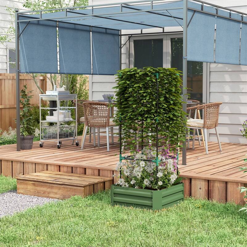 Galvanized Steel Raised Garden Bed with Adjustable Trellis for Vegetables Fruits and Flowers Outdoor Planter