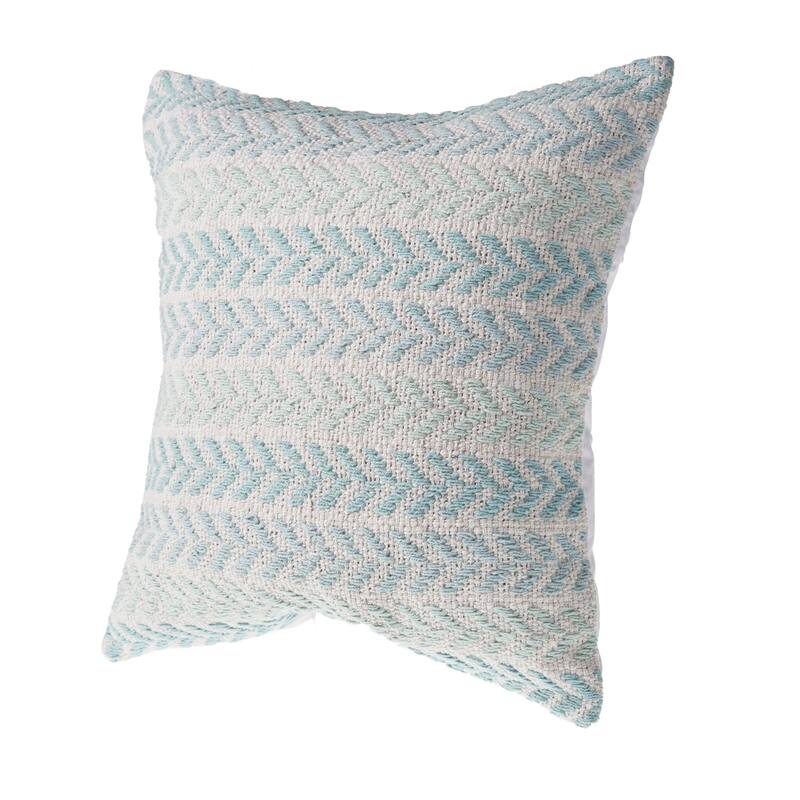 Handwoven Coastal Chevron Throw Pillows - 18" - Spa Blue and White - Set of 2