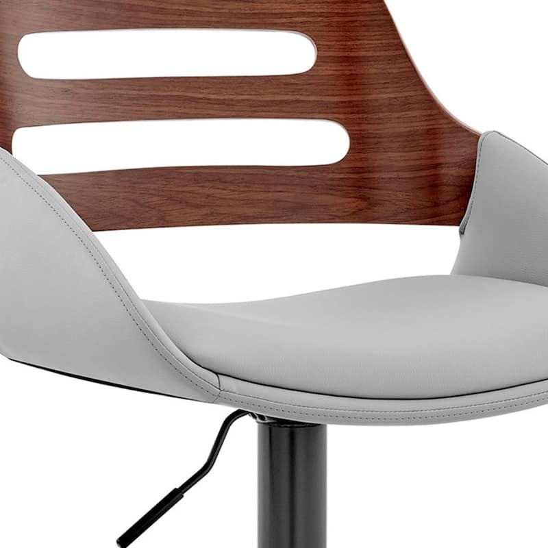 43" Tall Swivel Bar Stool in Grey with Adjustable Height and Faux Leather Seat and Armrest Support - 43"H x 20"W x 19"D