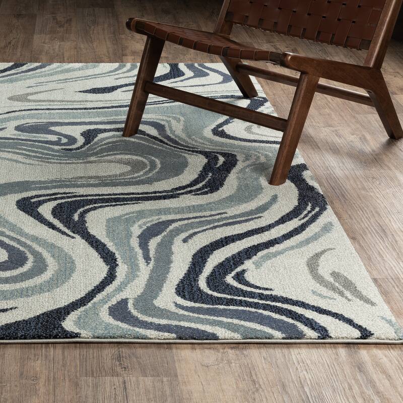ROW Gemma Contemporary Swirls Blue/Grey Area Rug