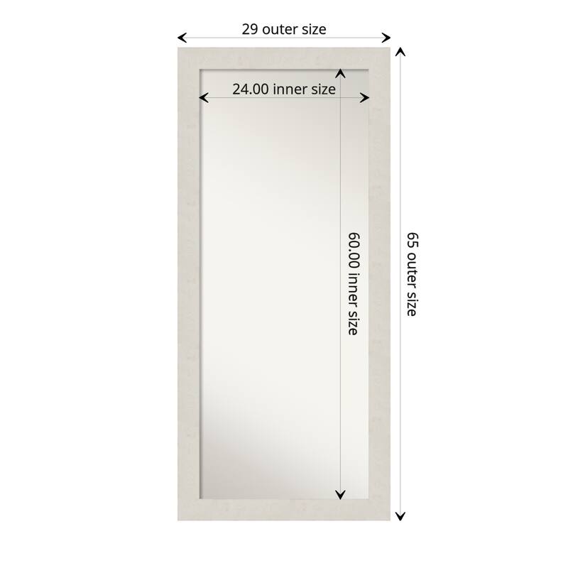 Non-Beveled Wood Full Length Floor Leaner Mirror - Rustic Plank Frame - Glass Size 24 x 60 - Rustic Plank White
