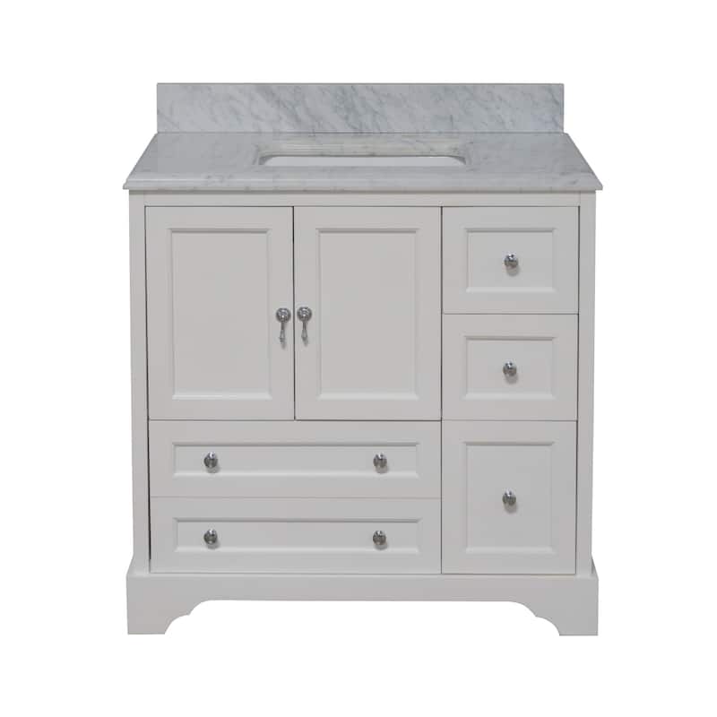 KitchenBathCollection Madison 36" Bathroom Vanity with Carrara Marble Top