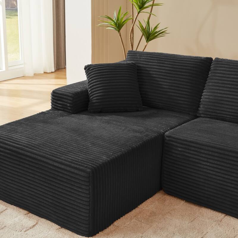 103.2" L-Shaped Corduroy Sectional Sofa, No Assembly Required