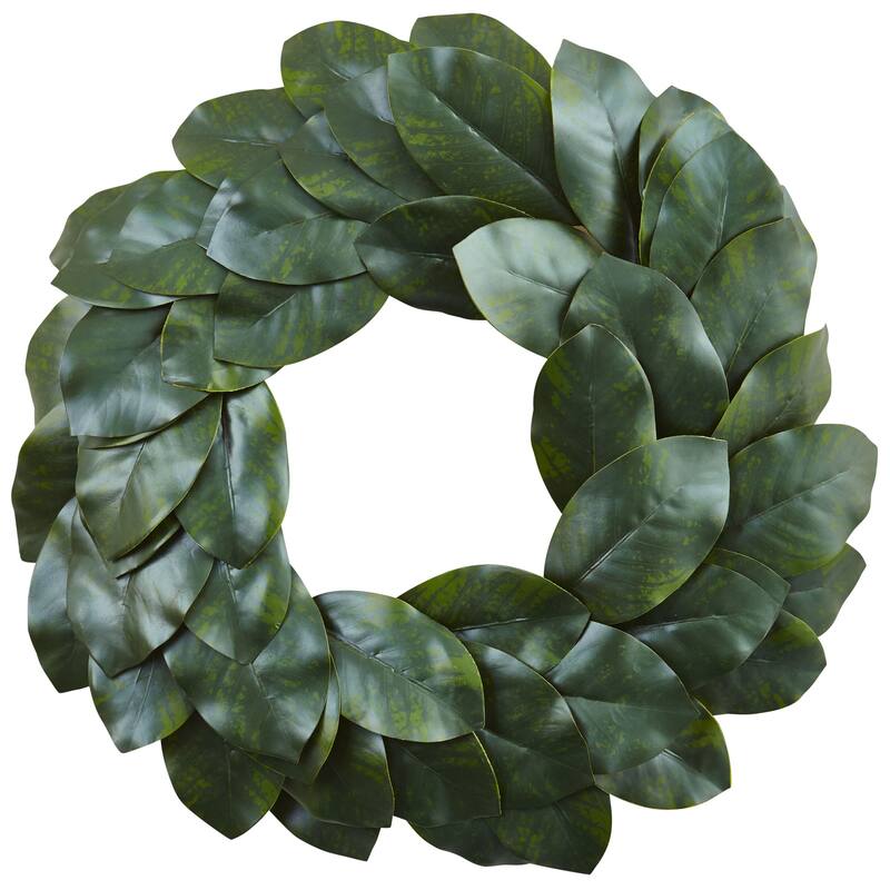 Magnolia Leaf Artificial Spring Wreath, 24-Inch, Unlit
