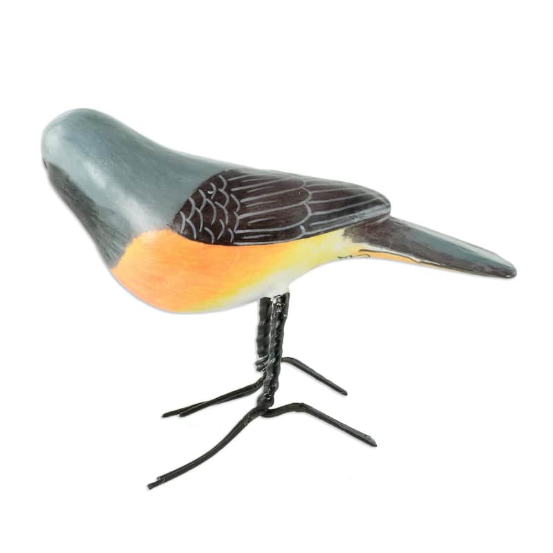 Novica Handmade Small Minivet Ceramic Sculpture