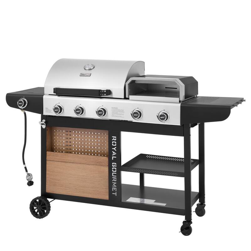 Royal Gourmet Premium Gas Grill and Pizza Oven Combo with Side Burner