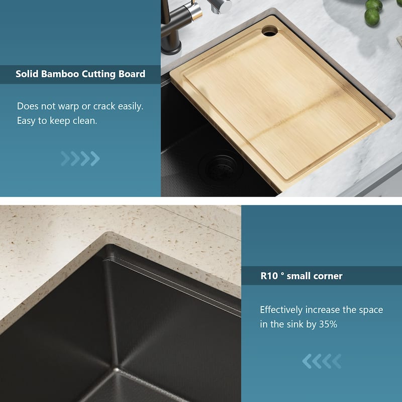 Undermount Stainless Steel Kitchen Sink -Black-Single Bowl