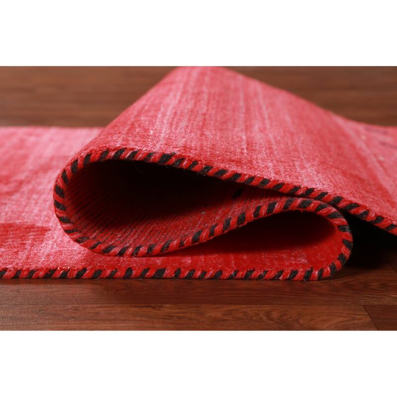 Hand Knotted Oriental 100% Wool Carpet Tribal Animal Pictorial Red Gabbeh Runner Rug - 10' 0'' X 2' 7''