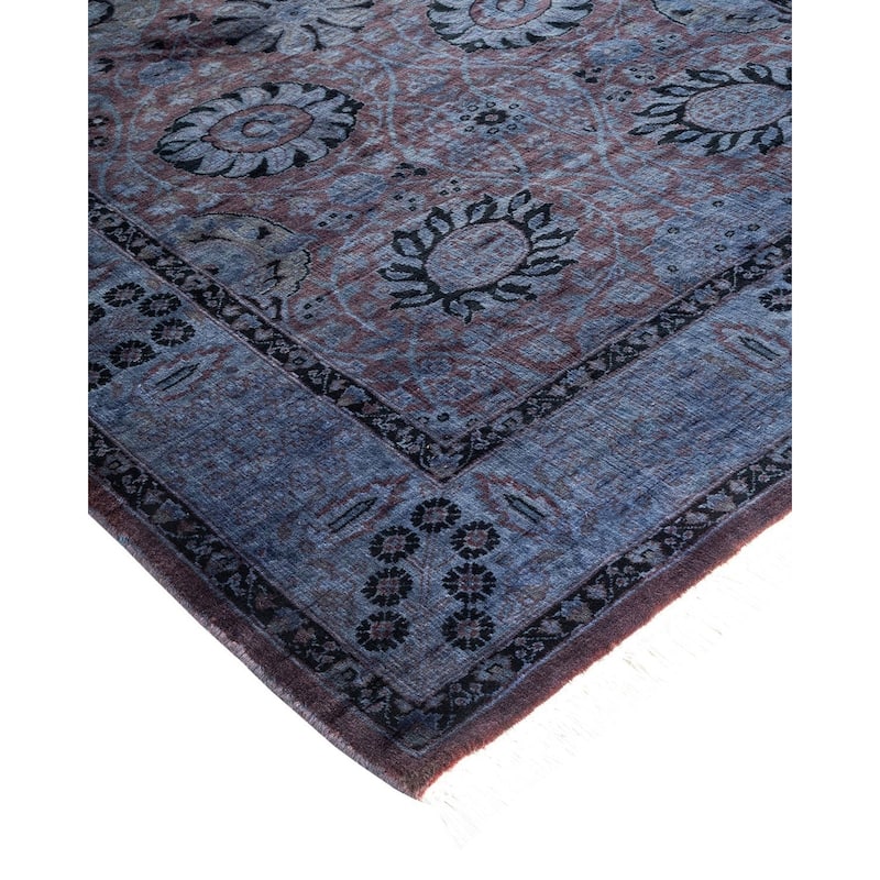 Overton Hand Knotted Wool Vintage Inspired Modern Contemporary Overdyed Purple Runner Rug - 3' 2" x 8' 9"