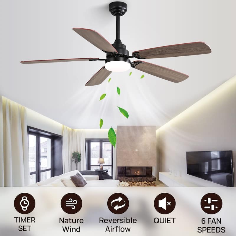52 inch Integrated LED Ceiling Fan with Light and Remote, Flush Mount and Downrd Mount - 52 inch