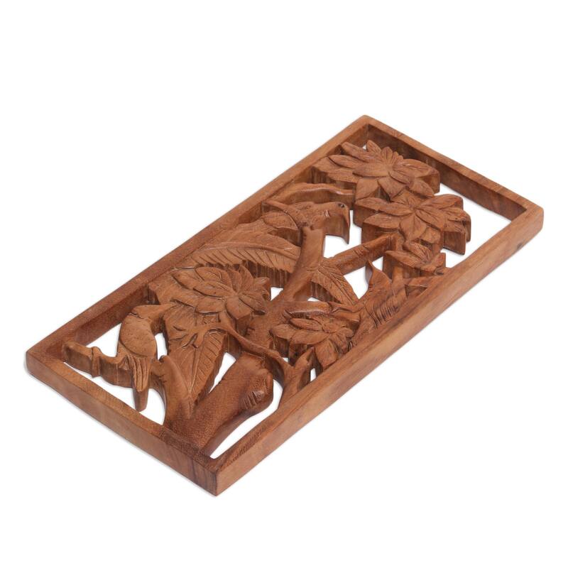 Novica Handmade Songbird Friends Wood Relief Panel