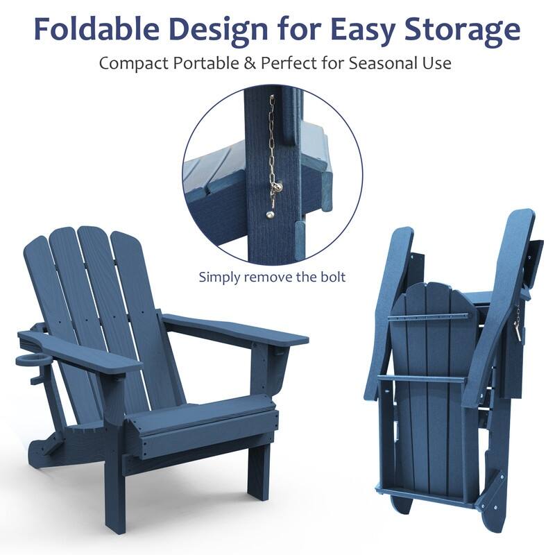 Domi Folding Adirondack Chair,Wooden Textured with Cup Holder,HDPE