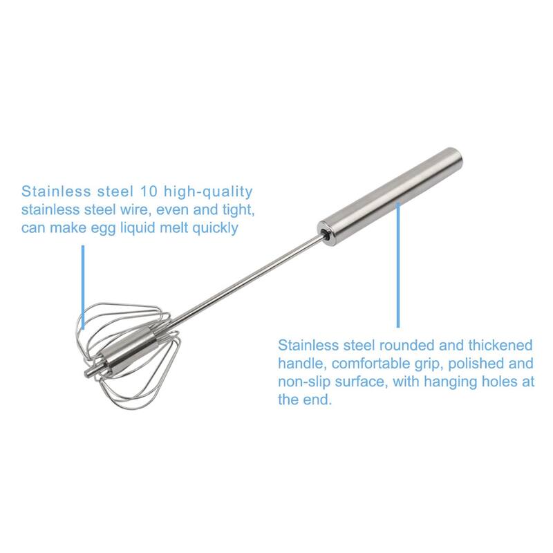 2pcs Hand Push Egg Whisk Stainless Steel Mixer Whisking Blending Stirring - Silver
