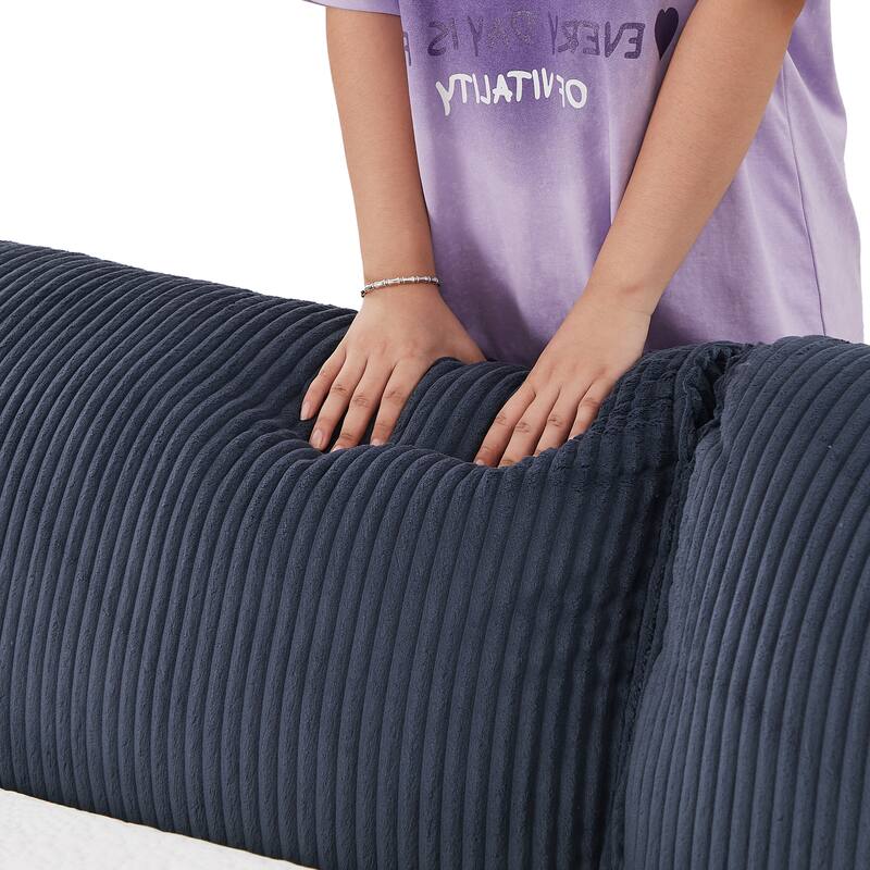 79.13-Inch Blue Corduroy Sleeper Sofa Bed with Multiple Modes