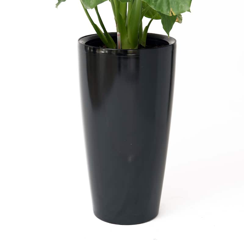 XBrand 29.5" H Plastic Self Watering Indoor Outdoor Tall Round Planter Pot, Decorative Gardening Pot, Home Décor Accent - Black